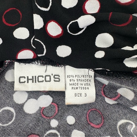 CHICO'S Size 3 Liquid Knit Drape Cowl Neck Top Cap Sleeves Black White Dots Red - Picture 8 of 8